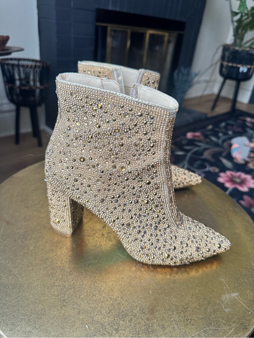 Betsey Johnson Embellished Gold rhinestone Women's Ankle Boots size 7.5